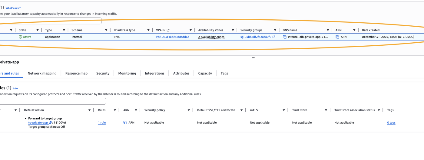 ALB listener and target group configuration
